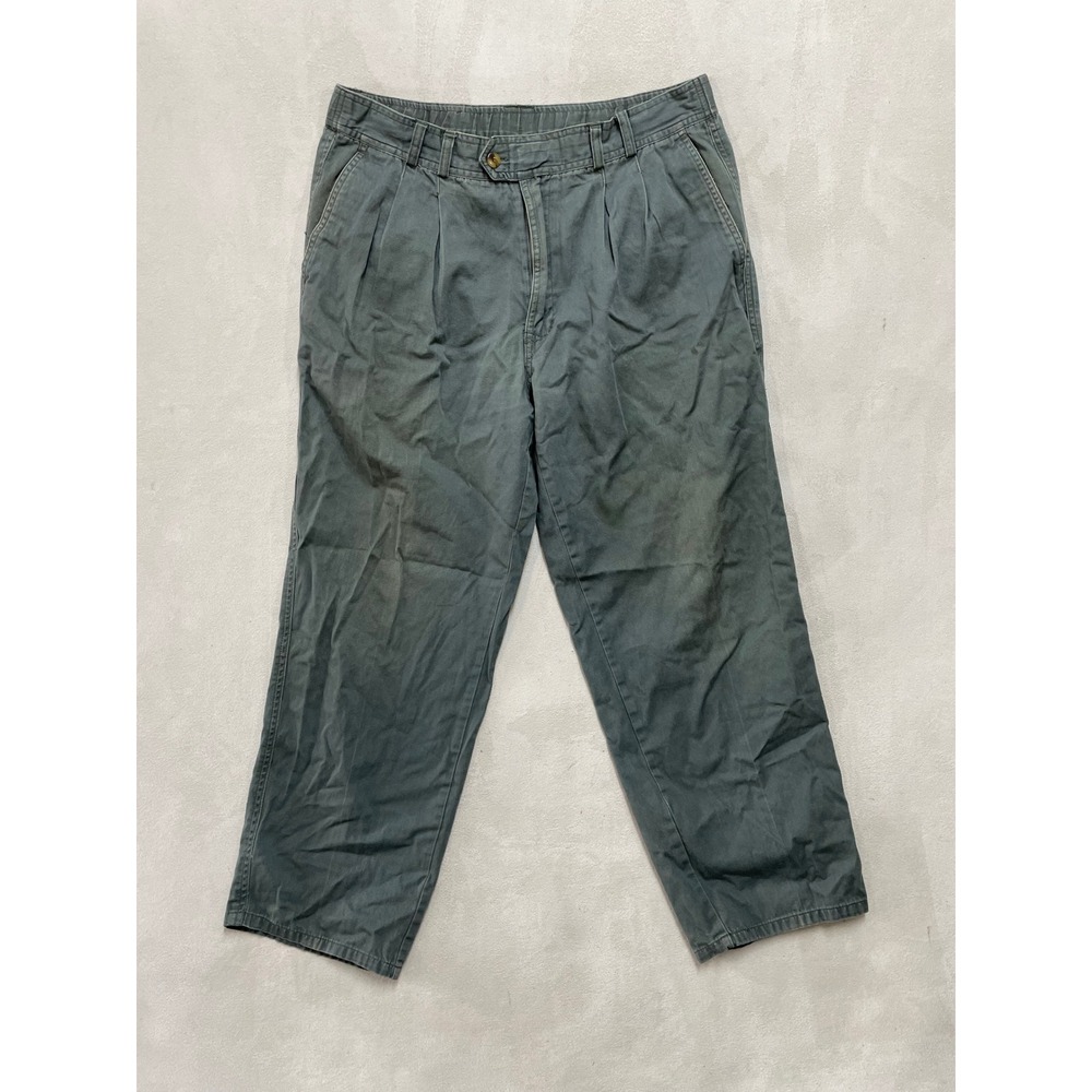Bugle Boy Company Basics Mens Pleated Chino Pants Green 34W x 26.5L Vintage